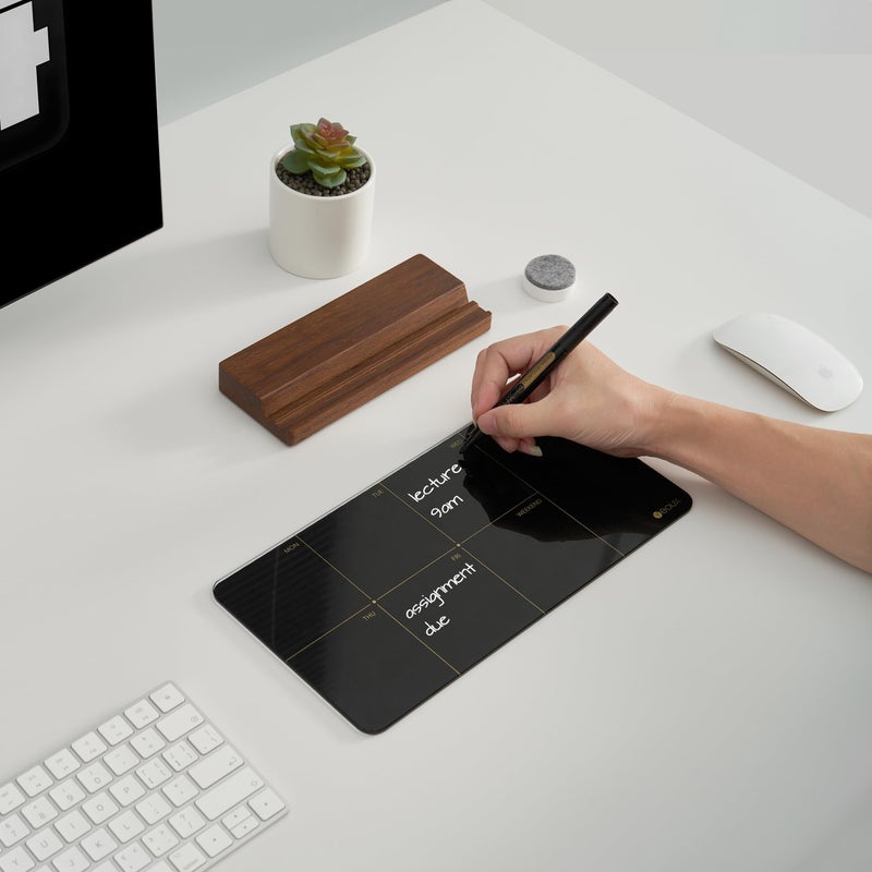 YEOUX Desktop Black Glass Weekly Planner Dry Erase Whiteboard with Detachable Wood Stand Small Portable Week Calendar to Do List White Board 12x6 for Office  Home  Schools  Marker&Eraser Included  Yeoux - Image 2